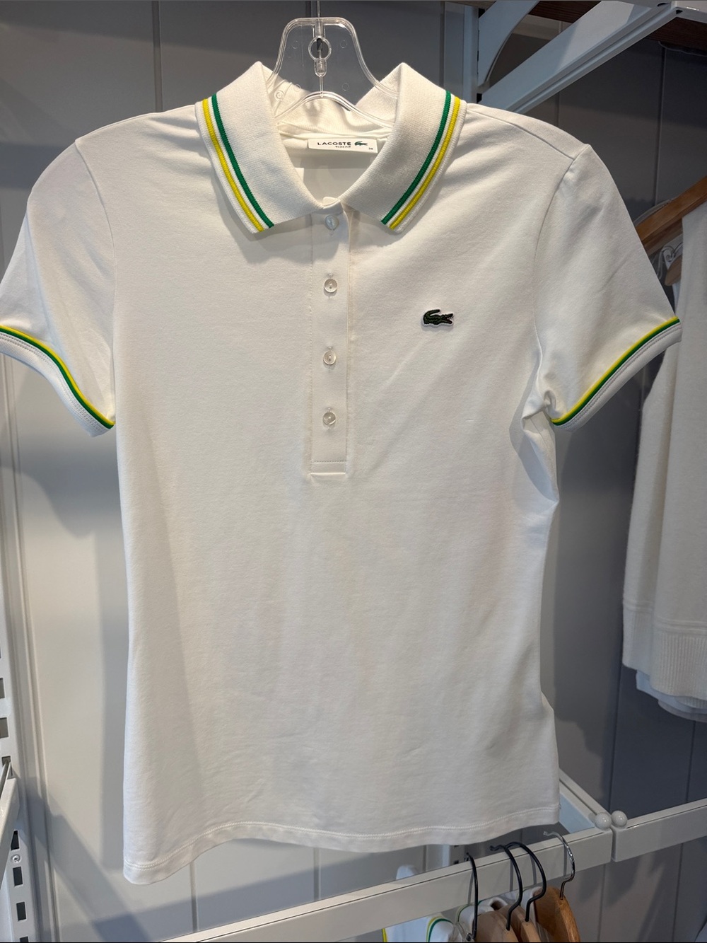 Lacoste White Polo with Green & Yellow Trim